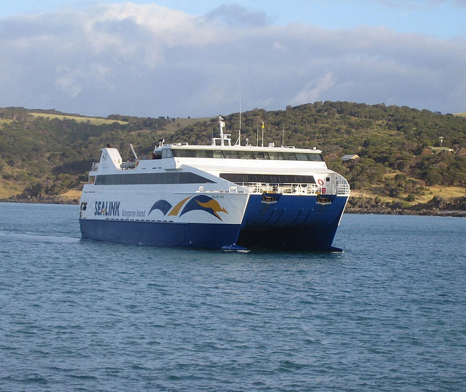 Passenger ferry on the water, traveling to or from Kangaroo Island.
