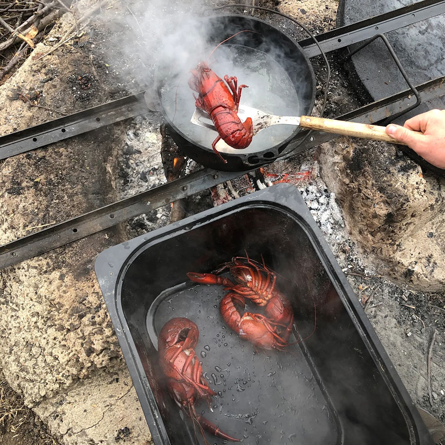 Bush cooking fresh marron at Catman’s Hilltop Cabin on Kangaroo Island.
